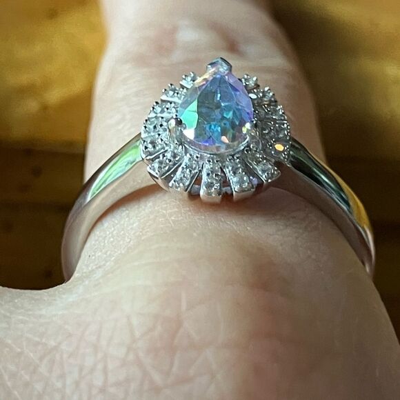 Aurora Borealis Mystic Topaz Sterling Silver Halo Ring Size 10 - Picture 2 of 8
